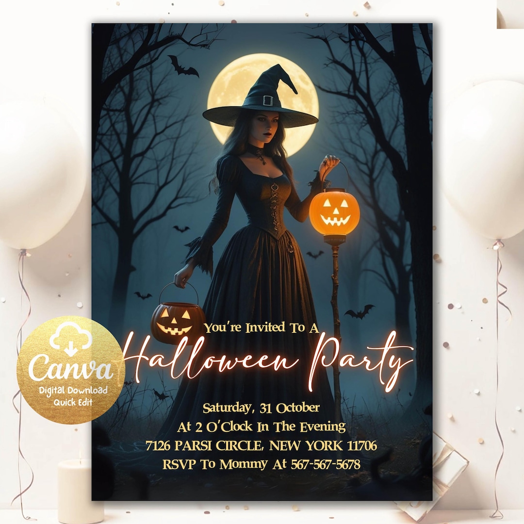 Witch Invite Editable Witch Halloween Invitation, Witches Halloween Invitation ...