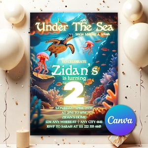 Under The Sea Birthday Party Invitation, Magical Sea Life Invitation Template, Editable Ocean Theme Birthday Invite Instant Download UTS97