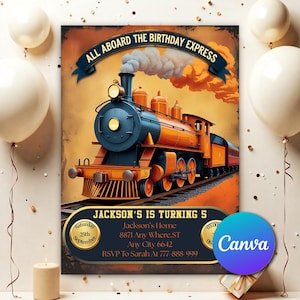Train Birthday Party Invitation, Train Invitation, Toy Train Invitation, Chugga Chugga, Editable Train Birthday Invitation Template TB851
