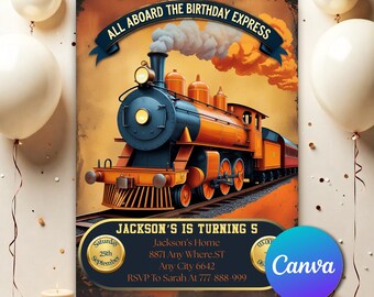 Train Birthday Party Invitation, Train Invitation, Toy Train Invitation, Chugga Chugga, Editable Train Birthday Invitation Template TB851