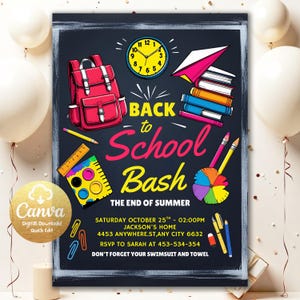 Back to School Party Invitation Template, Hello School Party, Preschool Kindergarten Elementar, Editable End of Summer Party Invite BTS261