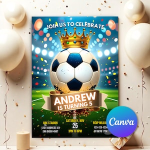 Modèle d'Invitation de fête d'anniversaire de football, faire-part d'anniversaire imprimables sur le thème du football, invitation numérique de fête d'enfants, invitation modifiable SC0051