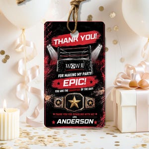 Thank You Tags Wrestling Birthday Template, Favor Tags Wrestling Style Party, Champion Belt Birthday Gift Tags WRS9