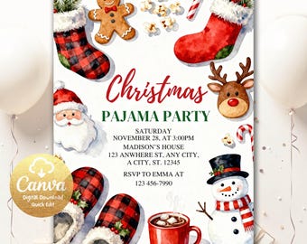 Christmas Pajama Invitations, Christmas Sleepover Party Invite, Merry Christmas Party Invitation, Holiday Pajama Party Instant Download MCP1