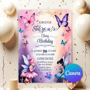Fairy First Birthday Invitation Girl, Boho Fairy 1st Birthday Invite, Garden, Enchanted Garden Fairy Invitation, Fairy Purple Invite FF51