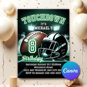 Football Birthday Invitation, Sports Theme Style Party Invitation, Editable American Football Invitation, Any Age, Printable Invite FT0024