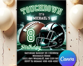 Football Birthday Invitation, Sports Theme Style Party Invitation, Editable American Football Invitation, Any Age, Printable Invite FT0024
