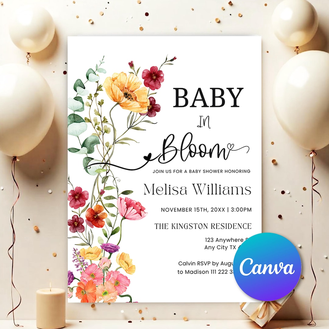 Spring Invitations Bloom Baby in Bloom Invitation Baby Shower Invitation Template Floral Spring ...