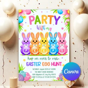 Convite editável para caça aos ovos de Páscoa, festa com meus amigos, modelo de convite para coelho da Páscoa, para impressão, download digital instantâneo 1