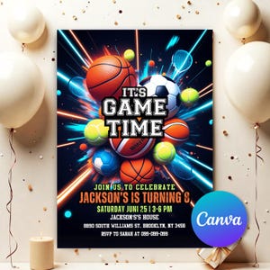 Invitation de fête d'anniversaire sportive, Invitation numérique de jeu de sport, Invitation All Star, Invitation modifiable sur le thème du sport, Téléchargement immédiat SP541