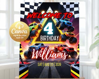 Boom, Crash, It's a Monster Bash, Monster Truck Birthday Welcome Sign Editable Monster Jam Birthday Party Welcome Sign Monster Truck MT77