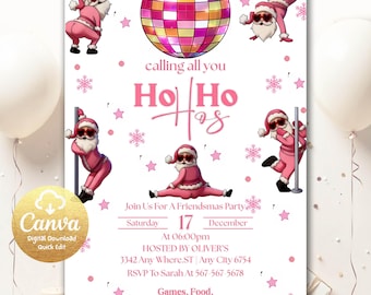 Invitación navideña divertida, Invitación "¡Ho, ho, ho!", Invitación para fiesta navideña de adultos, Invitación para fiesta de Navidad con amigos, Plantilla editable Canva SH77
