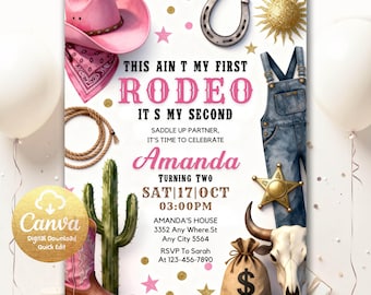 My Second Rodeo Invitation Cowgirl Birthday Invite Wild West Cowgirl 2nd Rodeo Southwestern Ranch Template Instant Download Editable Canva
