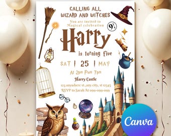 Magical Birthday Invitation, Wizards Witches Birthday Invitation Template, Printable Magic Wizardry Castle Birthday Party Invitation MWW015