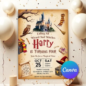 Wizards Witches Birthday Invitation Magical Birthday Invite Editable Castle Wizardry Party Download Printable Template Digitai Invite MWW018