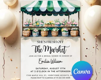 Invito per la festa nuziale Off the Market, invito per la festa nuziale, mercato agricolo, invito per la festa nuziale She's Off the Market Flower Shop SW61