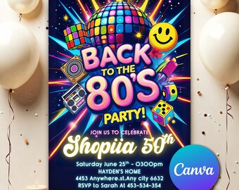 Back to the 80s Party Invitation, Retro Birthday Invitation, Throwback Party, 80s Party Invite, Hip Hop Invite, Editable Invite Canva BT0082