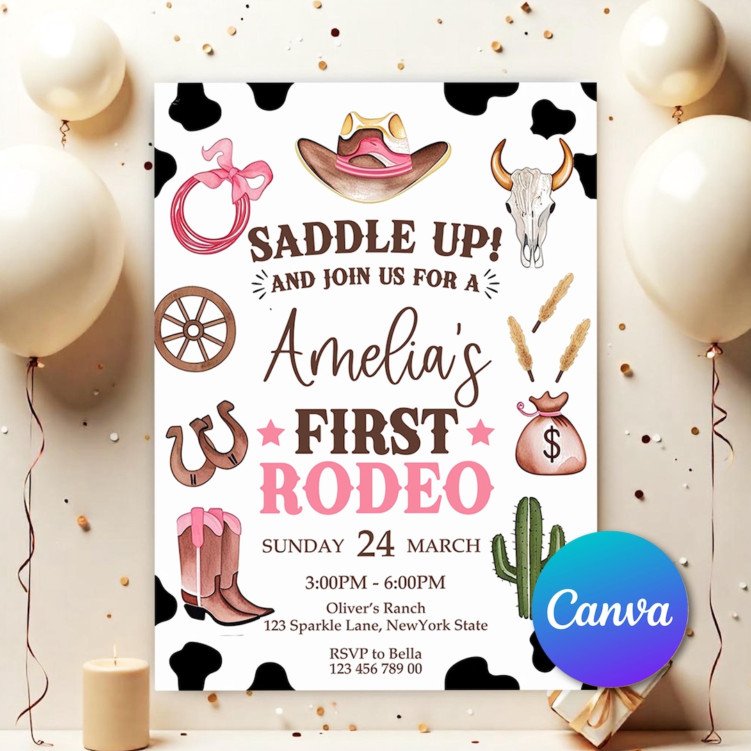 My First Rodeo Invitatioons First Rodeo Birthday Invitation, Editable My 1st Rodeo Girl Cowgirl ...