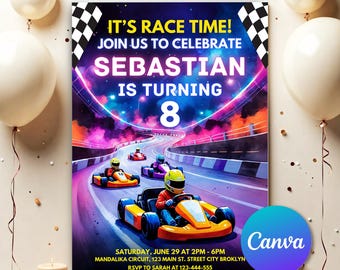 Go Kart Birthday Invitation Template, Racing Birthday Evite, Boys Birthday, Go-Kart Party Digital Download, Editable Race Car Invite GK0061