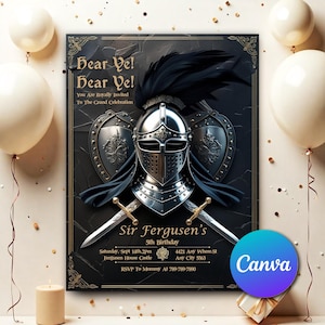 Knight Birthday Invitation, Royal Birthday Invitation, Knight Birthday Party, Knight Invitation, Editable Knight Birthday Invitation KB0791