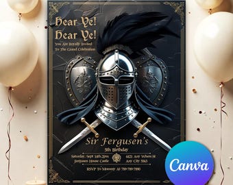 Knight Birthday Invitation, Royal Birthday Invitation, Knight Birthday Party, Knight Invitation, Editable Knight Birthday Invitation KB0791
