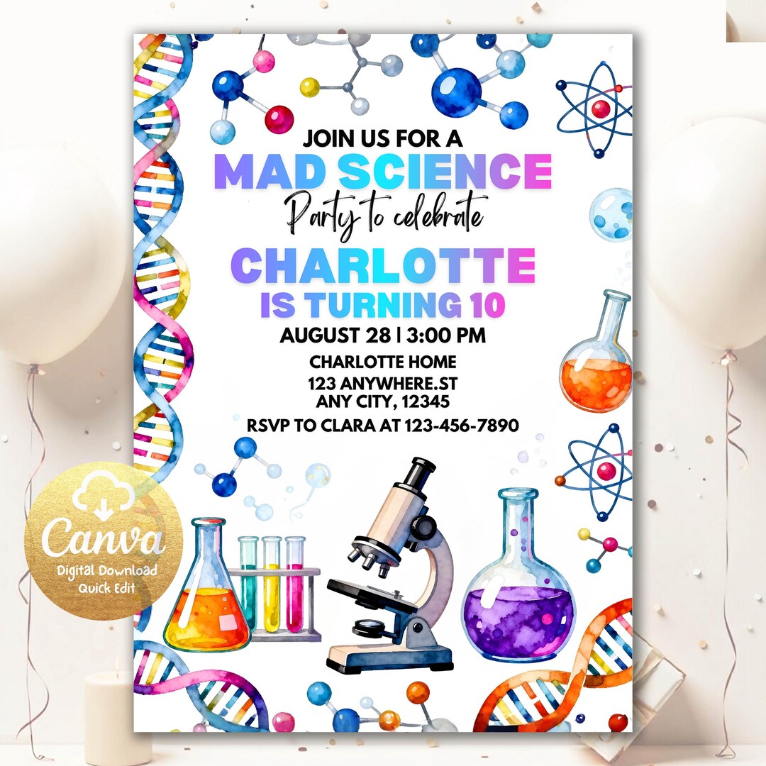 Mad Science Experiment Birthday Invitation, Science Experiment ...