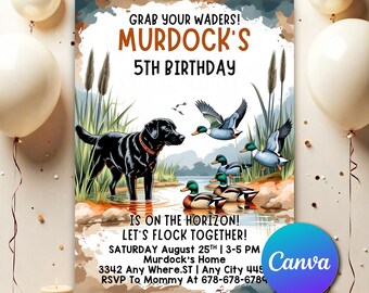 Little Hunter, Mallard Duck Baby Shower Invite, Hunter Clothes Baby Shower Invitation, Editable Duck Hunting Baby Shower Invitation DH902