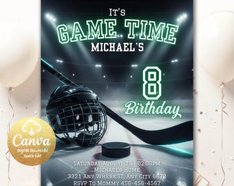 Editable Ice Hockey Birthday Party Invitation, Sport Party Hockey Birthday Invitation, Ice-Skating Invite, Boys Hockey Digital Invite HI85