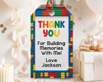 Building Blocks Birthday Party Favor Tag Digital Template, Toy Blocks DIY Printable Thank You Tags, Brick Toys Editable Loot Bag Card BB81
