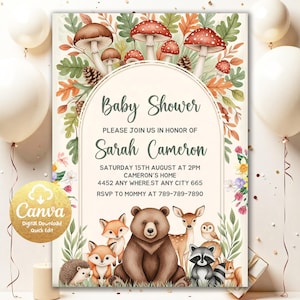 Woodland Baby Shower Invitation, Boy Adventure Baby Shower Invite, Editable Let the Adventure Begin Woodland Baby Shower Invitation WLB676