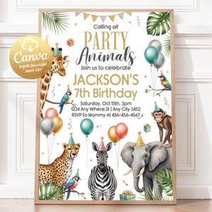Party animal invite,Zoo theme invitation,jungle invitation,Safari invitation,Safari birthday,Zoo birthday invite,Calling party animal,Jungle birthday,Silver safari invite,Party Animals Cool,PartyAnimals Invite,Party Animals Neon, Boy Birthday invite,