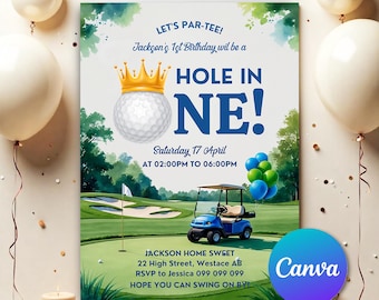 Hole In One First Birthday Invitation Set, Editable Golf 1st Birthday Invite Template, Golf Par-Tee First Birthday Invitation GOLF HIO661