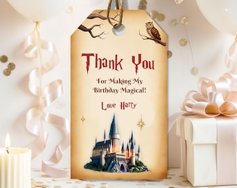 Wizard Birthday Party Thank You Tags Favor Hanging Gift Tags, Wizard and Witches Tags, School of Magic, Castle Wizard Theme MWW018