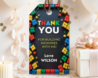 Building Blocks Party Thank You Tags , Colorful Bricks Thank you Labels for Birthday Décor, Editable Favor Tags Instant Download BB00763