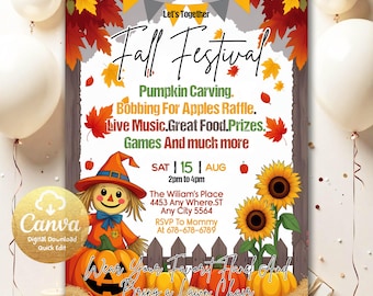 Fall Harvest Party Invitation, Bonfire Party, Fall Neighborhood Party, Community Party,  Fall Fest, Editable Autumn Picnic Invitation FF401