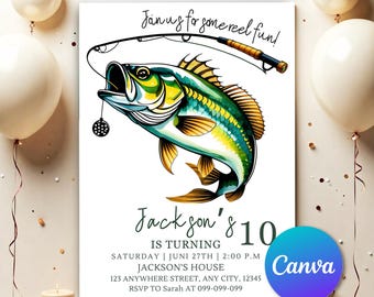 Fishing Birthday Invitation Template, Reel in the Fun, Fishing Birthday Party invitation, Editable Boy Birthday Invitation Printable FS811