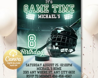 Ice Hockey Birthday Party Invitation, Ice Skating Invite, Sport Party, Boys Hockey Invitation, Editable Hockey Birthday Invitation HI84