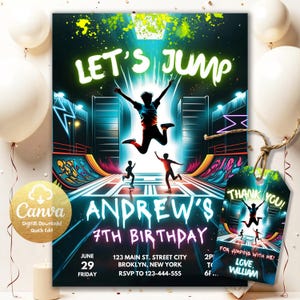 Trampoline Park Invitation, Any Age Let&#39;s Jump Birthday Party Invite, Printable Teen Jump Party, Editable Digital Template Invitation TP81