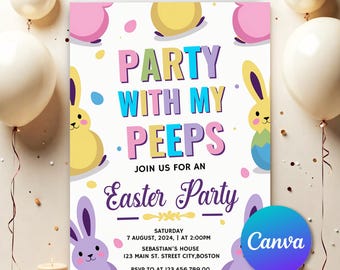 Easter egg Hunt Invitation EDITABLE,Party with my Peeps, Easter Bunny Invite, Gold Easter Egg, Easter Party Invite, Editable Invitation EE72