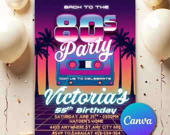 Back To The 80s Birthday Party Invitation, Throwback Party, Neon Party, Glow Dance 2000s Birthday, Editable 80s Birthday Invitation BT0084