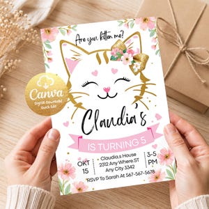 Cat Theme Birthday Invitation, Paw-ty Birthday Invite, Are You Kitten Me Birthday, Rainbow, Editable Cat Birthday Invitation, Digital CT06