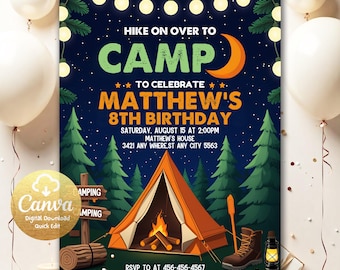 Camping Birthday Invitation, The Stars Boy Campout Smores Party Backyard Camping Invitation, Camping Party Invitation, Camp Out Under CB6632