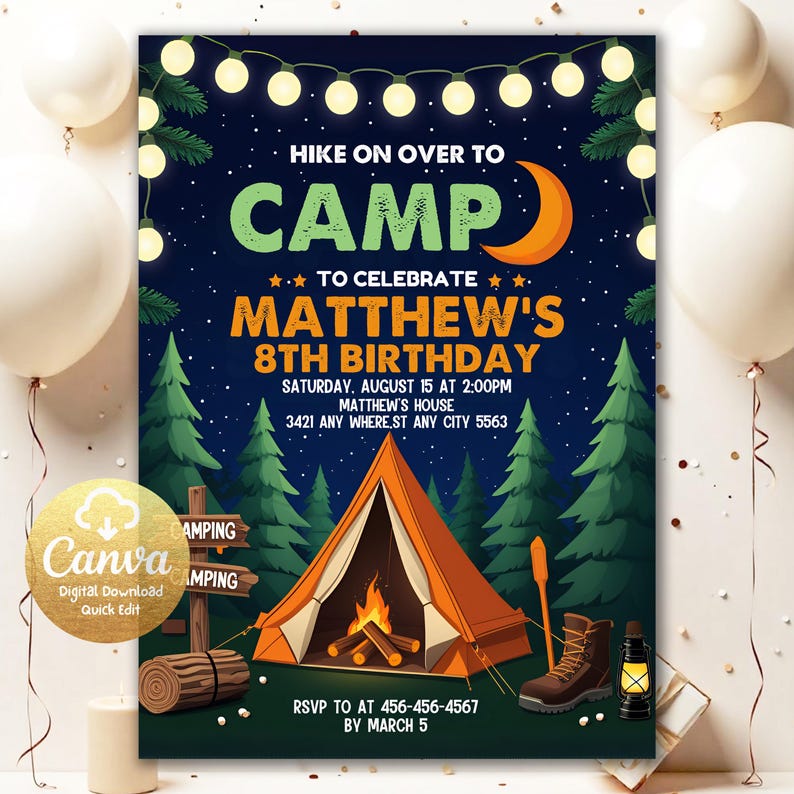 Camping Birthday Invitation, the Stars Boy Campout Smores Party ...