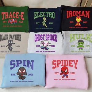 Spiderman Character Embroidered Sweatshirts, Cartoon Embroidered, Trending Crewneck, Spiderman shirt, Birthday Gift, Marvel Fan ESN1627-1638