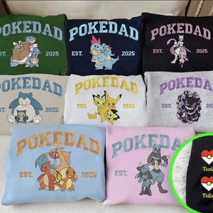 Pokedad Embroidered Sweatshirt – Custom Dad PKM Hoodie, Father's Day Gift from Kids, Personalized Names on Sleeves ESN2050-2150.H.C