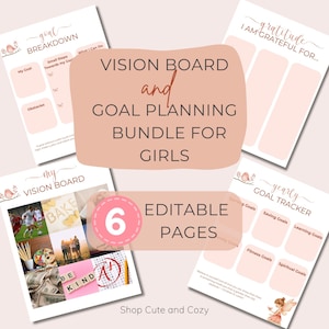Vision Board Pintables for Girls Goal Setting Template Printable Goals Planner for Kids Edit in Canva