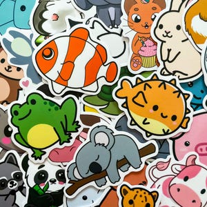 50 zufällige niedliche Tieraufkleber, Kawaii-Haustier-Aufkleber, Karikatur-Hundkatzen-Häschenaufkleber, wasserdichte Aufkleber für Sammelalbum, Journal, Kinderhandwerk