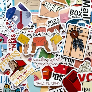 50 Random Postal Worker Stickers, Mailbox and Envelope Stickers, Mail Stickers, Waterproof Postal Stickers for Journal,Scrapbook,DIY Crafts