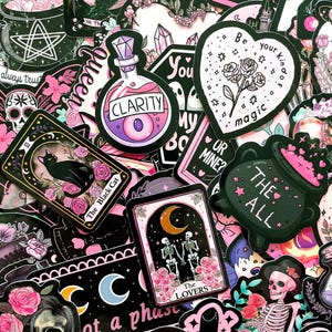 50 Random Goth Aesthetic Stickers, Pastel Witchcore Stickers, Skull and Crystal Stickers, Waterproof Stickers for Phone,Laptop,Water Bottle