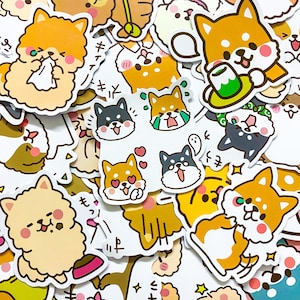 50 pegatinas aleatorias de perros con dibujos animados, divertidas pegatinas de caras de perro, paquete de pegatinas impermeables de animales adorables para álbumes de recortes, diarios y manualidades infantiles.